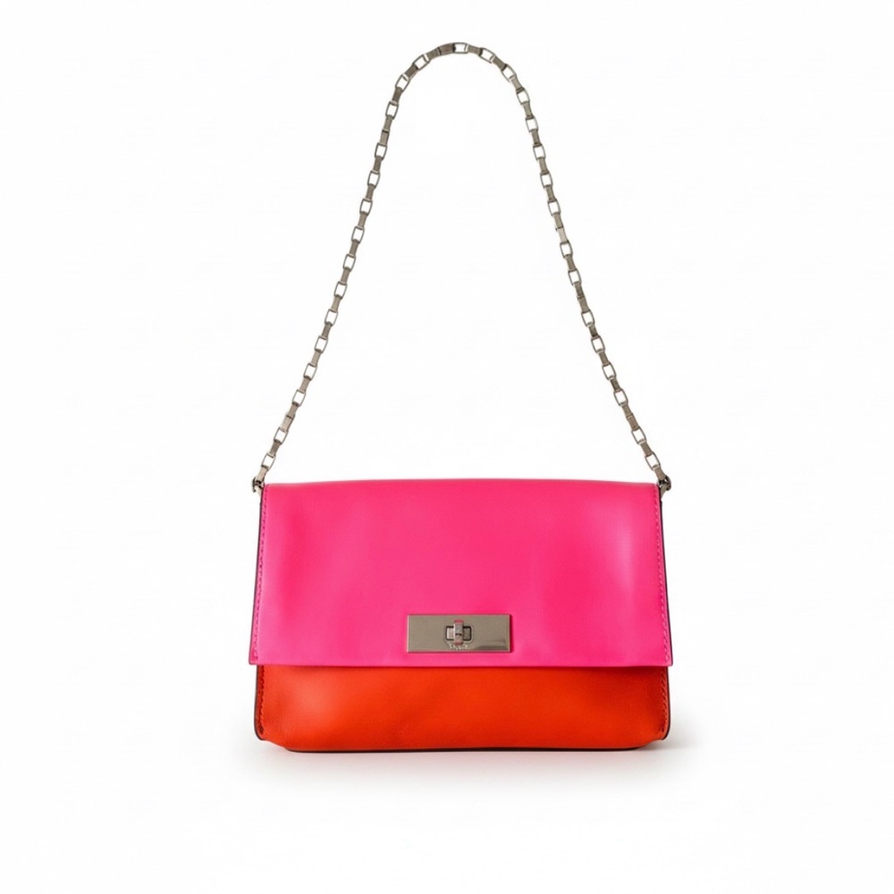 Kate Spade Lincoln Square Garrett Leather Shoulder Bag Color Block Pink Orange